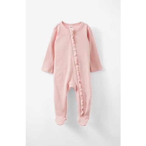 Organic Pointelle Ruffle Zip All In One, 3-6M