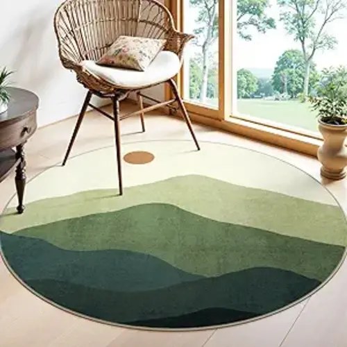 4ft Abstract Round Rug,Soft Washable Non-Slip Mountain Circle Classroom Rug,Chic Stain Resistant Low-Pile Throw Rugs for Entryway/Bedroom/Nursery/Living Room(Green)