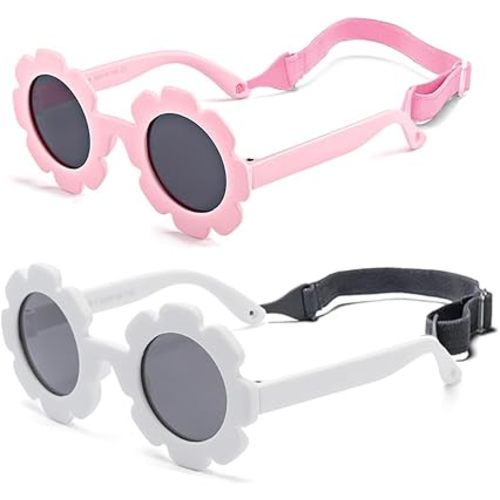 Baby flower sunglasses with strap Girls Flexible Bendable Polarized Sunglasses for Newborn Girls Age 0-24 Months