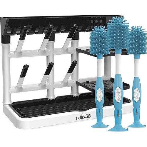 Dr. Brown's Drying Tower, Stand-Up Rack with Soft Touch No Scratch Baby Bottle Cleaning Brush, Blue