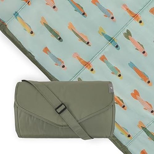 Little Unicorn 5'x7' Outdoor Family Picnic & Beach Blanket | Durable & Water-Resistant Fabric | Compact Fold & Easily Wipes Clean | Zipper Pocket (Minnow Pond)