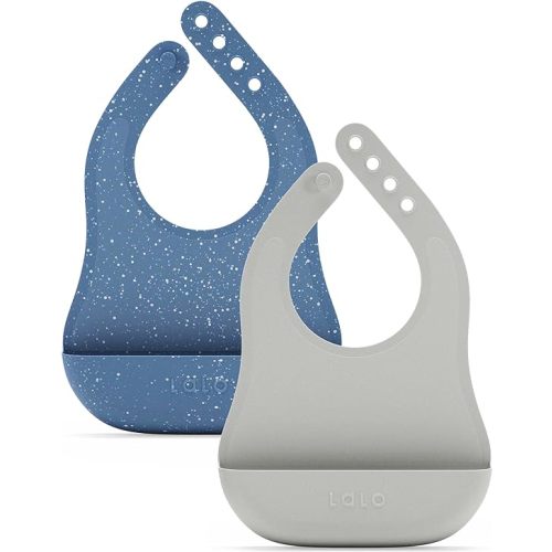 Lalo The Bib - Waterproof, Non-Toxic Silicone Baby Bib with Adjustable Neck Band & Silicone Food Pouch Catcher, Set of 2