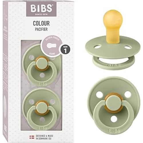 BIBS Pacifiers | Natural Rubber Baby Pacifier | Set of 2 BPA-Free Soothers | Made in Denmark | Sage | Size 0-6 Months