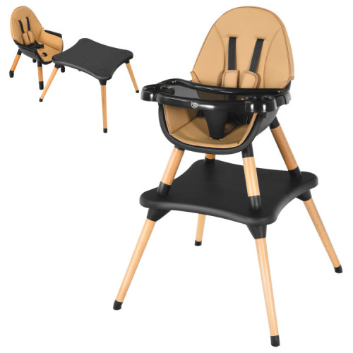 5-in-1 Baby Eat and Grow Convertible Wooden High Chair with Detachable Tray-Coffee