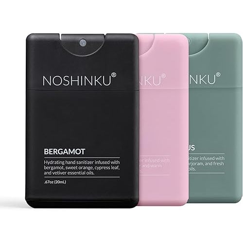 Noshinku - Refillable Hand Sanitizer Discovery 3-Pack, Travel Size Spray with Hydrating Botanical Oils, Natural Ingredients, All Natural Fragrances, Sugarcane Derived Alcohol, No Parabens, No Dyes