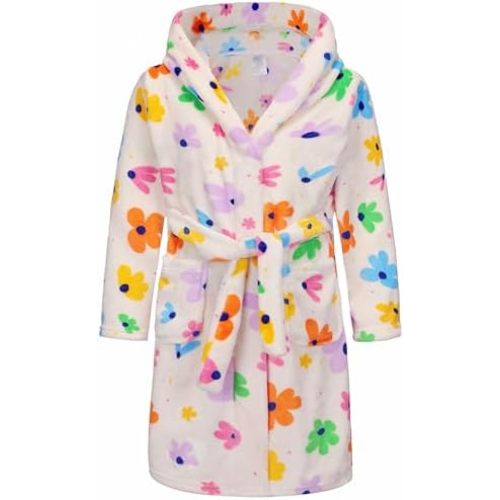 CJMJXPH Kids Toddler Boys Girls Fleece Robe Soft Hooded Bathrobe Pajamas Sleepwear 2-16 Years