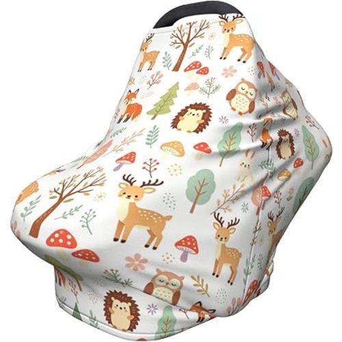 Cute Deer Animals Baby Car Seat Covers for Boys and Girls, Woodland Theme Baby Stuff Shower Gifts Stretchy Infant Carseat Canopy