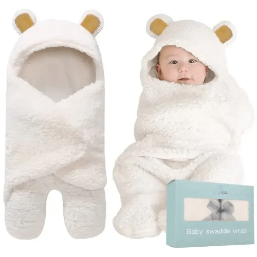 BlueMello Baby Bear Swaddle Blanket | Ultra-Soft Plush Essential for Infant 0-6 Months | Receiving Swaddling Wrap White | Ideal Newborn Registry and Toddler Boy Accessories | Perfect