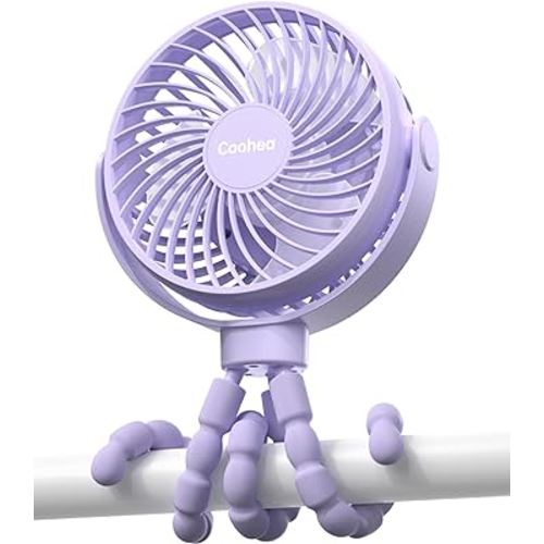 Stroller Fan Clip on Baby Fan Quiet Small Portable Fan USB Rechargeable Battery Operated Fan for Travel Beach Car Seat Backseat Crib, Flexible Tripod, 360°Rotatable, 3 Wind Speed, Purple