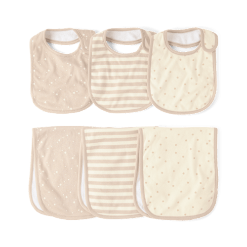 Baby Star Bib And Burp Cloth 6-Piece Set - Cream