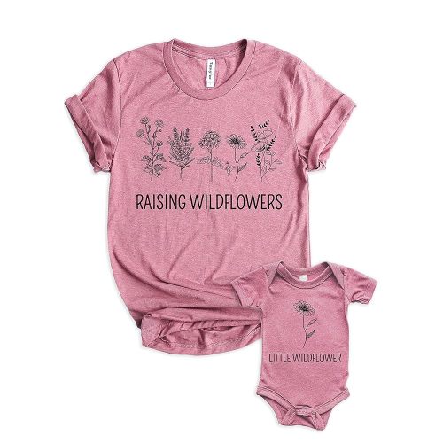 Teeny Fox Raising Wildflowers Little Sunflower Mother Daughter Matching Outfits Mom and Me Cute Family Shirts