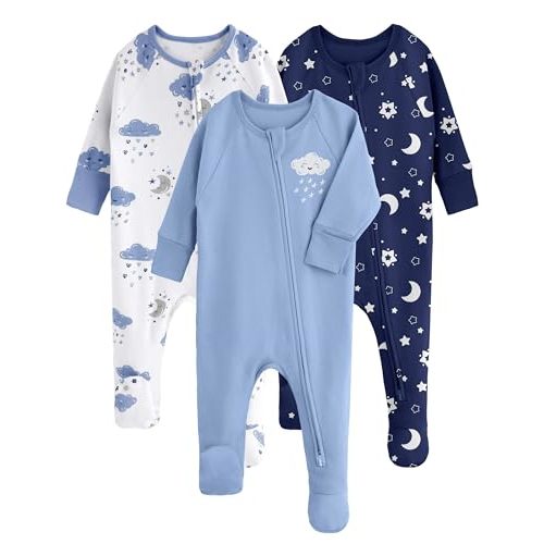 Yoofoss Baby Pajamas 100% Organic Cotton Baby Sleepers for Newborn 0-3 3-6 6-9 Months Boys Girl Clothes 3pcs Footed PJs