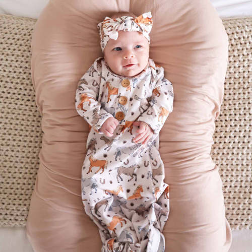 P's Ponies Newborn Baby Knot Gown & Hat Set