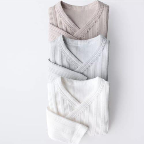 0-6 MONTHS/ THREE-PACK OF LONG SLEEVE KIMONO COLLAR BODYSUITS - Multicolored | ZARA United States