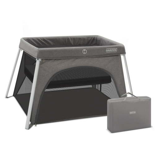 HARPPA Portable Travel Crib, Foldable Baby Playard Lightweight Playpen with Mattress, Gray
