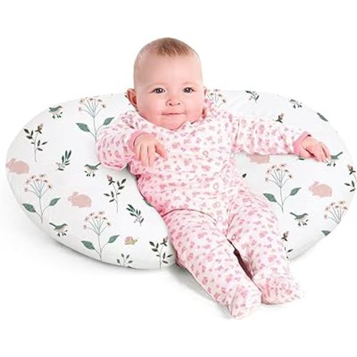 Little Grape Land Nursing Pillow for Infants, Breastfeeding Pillows, Baby Support Pillow for Nursing, Bottle Feeding, Tummy Time with Machine Washable Cover & Breathable Filling (Little Bunny)