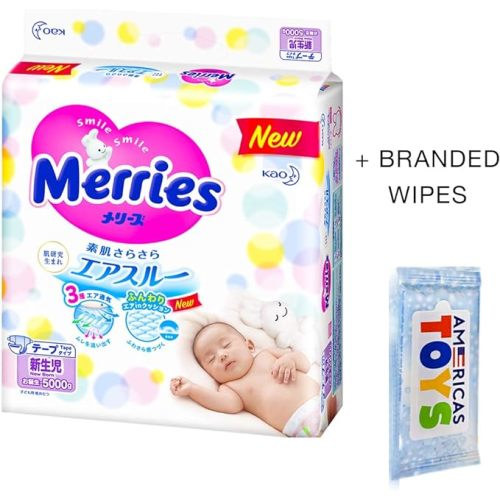 Merries Unisex Baby Diapers, 90 Count, Ultra-Soft, Breathable, and Chemical-Free - NB 90 pcs 0-8 Pound