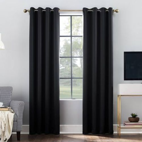 52"x84" Sun Zero 100% Blackout Oslo Theater Grade Grommet Curtain Panel Black: Modern Energy Efficient Noise Reduction