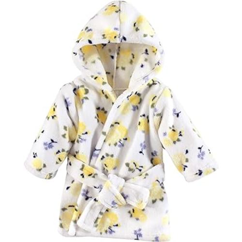 Luvable Friends Unisex Baby Plush Bathrobe, Yellow Floral, 0-9M