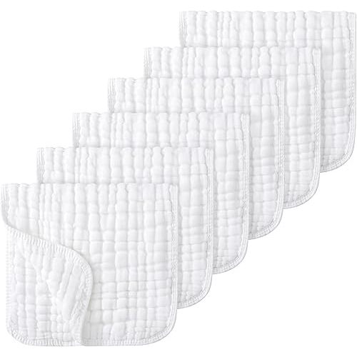 Looxii Muslin Burp Cloths 100% Cotton Muslin Cloths Large 20''x10'' Extra Soft and Absorbent 6 Pack Baby Burping Cloth Pure White