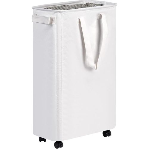 efluky Slim Laundry Hamper with Wheels, Rolling Laundry Basket for Clothes, Small Laundry Basket for Bedroom, Dorm and Laundry Room, 48L (12.7 Gallons) White