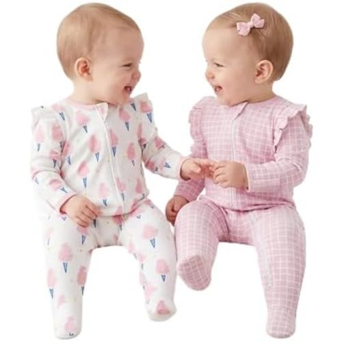 Sleepers Baby Girl 100% Cotton Pajamas for Newborn 2 Pack