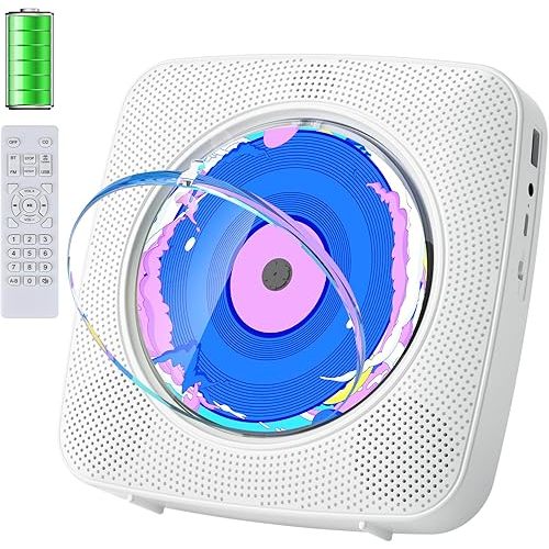 CD Player Portable Bluetooth Rechargeable: CD Players for Home with 1800mAh Kegaudio Desktop Wall CD Player with Speakers FM Radio USB Remote Control