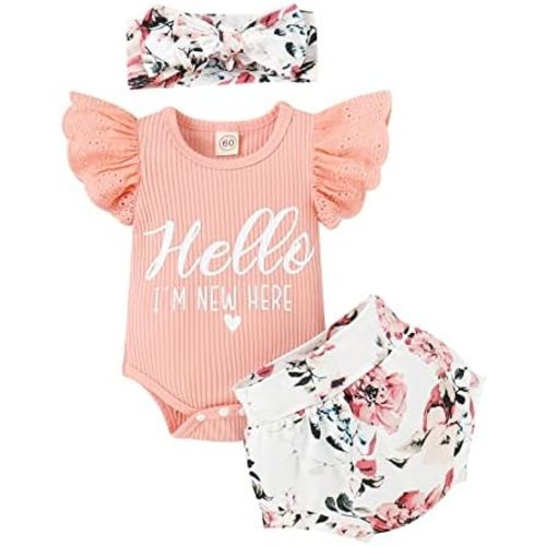 Baby Girl Clothes, Newborn Summer Lace Ruffles Romper + Floral Shorts 3pcs Toddler Photoshoot 3pcs Outfits