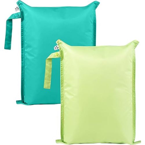 Tiny Twinkle Mess-proof Waterproof Wet Dry Bag | 2 Pack Reusable for Swimsuits, Gym & Baby Clothes | Leakproof Wet Clothes Bag, Beach Travel Essentials (Rainforest)