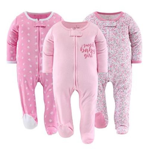 The Peanutshell Floral Love Footed Baby Sleepers For Girls, 3 Pack, Newborn, Pink