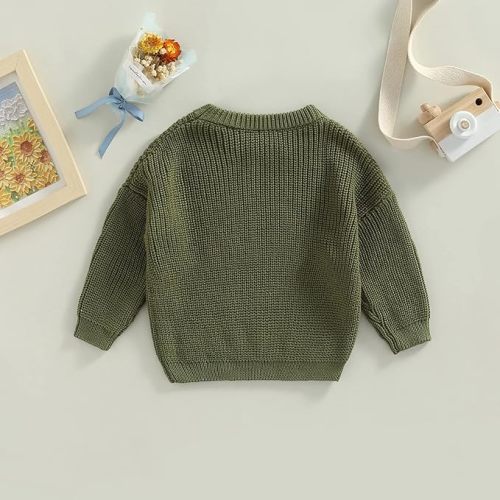 Baby Girl Boy Knit Sweater Blouse Pullover Sweatshirt Warm Crewneck Long Sleeve Tops for Infant Toddler - Army Green - 9-12 Months