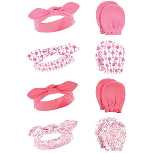 Hudson Baby Baby Girls' Cotton Headband and Scratch Mitten Set