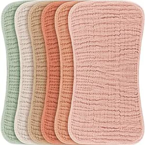Konssy Muslin Baby Burp Cloths Sets for Unisex- 6 Pack Large 100% Cotton Burping Clothes for Newborn，Baby Girls and Boys - Peach Color