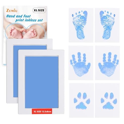 2-Pack Large Clean-Touch Ink Pads, Baby Handprints and Footprints for 0-18 Months, Inkless Hand and Footprint Kit,Baby Print,DIY Newborn Keepsake Gifts,Cat/Dog Paw Print Kit-Light Blue