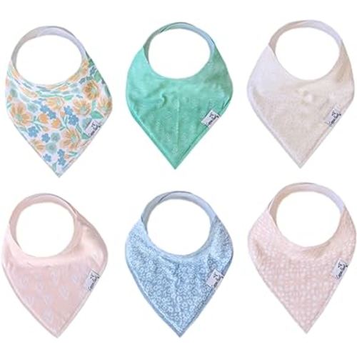 Copper Pearl Baby Bandana Bibs - 6 Pack Soft Cotton Baby Bibs for Drooling and Teething, Absorbent Drool Bibs for Baby Girl, Adjustable to Fit Newborns to Toddlers, Tons of Styles (Sophie Set)