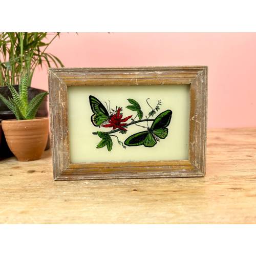 Vintage Indian Reverse Glass Painting of Butterflies