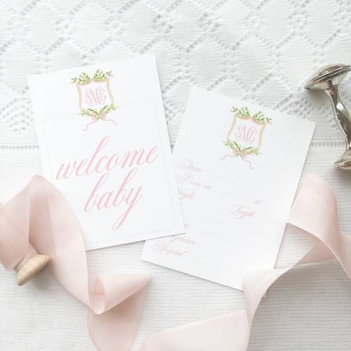 Watercolor Monogram Crest Baby Milestone Cards // baby // month cards // baby shower // gift // milestone // girl // crest // floral // blue