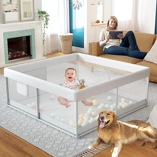 Fodoss Baby Playpen, 47x47inch for Babies and Toddlers, Small Play Pen for Floor, Safety Non-Slip With Activity Center, Indoor & Outdoor Play Yards