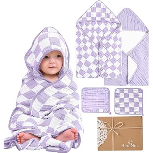 4-Pc Ultra-Soft Muslin Baby Towel Set - Bath & Beach, (Lavender, 32“x32)