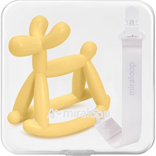 Baby Teether Toys for Teething Relief, Teething Toys 3-6 Months Food Grade Silicone Teether with Storage Box and Pacifier Clip, Baby Essential (Light Yellow Clip+Box)