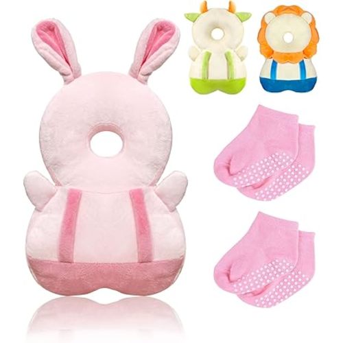 Baby Head Protector,Anti Fall Pillow Backpack for Sitting Crawling Walking,2 Pairs Anti-Slip Socks,Adjustable Toddlers Safety Pad Cushion