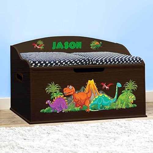 DIBSIES Personalized Creative Wonders Toy Box (Dinosaurs, Espresso)
