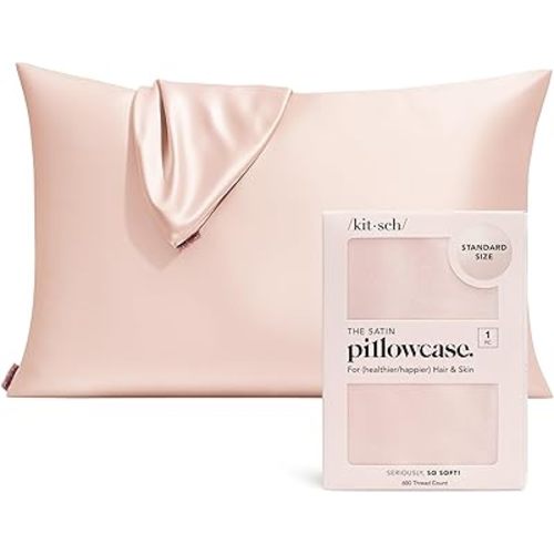 Kitsch Satin Pillowcase with Zipper for Hair & Skin - Softer Than Silk Pillow Cases, Smooth Cooling Satin Pillow Case, Wrinkle-Free, Machine Washable - Pillow Cases Standard Size (19x26) - Blush