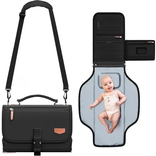 Portable Diaper Changing Pad for Baby, Detachable Travel Changing Pad with Baby Wipes Pocket, Gifts for Baby Shower, Newborn Girls and Boys (Black)
