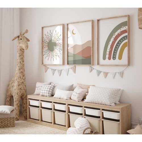 Boho Nursery, rainbow nursery, earth colors, Nursery decor gender neutral, moon nursery, Abstract Art, sun nursery, Mid Century Print