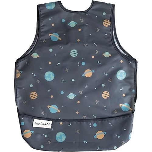 Tiny Twinkle Mess Proof Baby Bib for Boys | Waterproof Toddler Bib for Eating | Baby Apron for Feeding, Machine Washable | Perfect Shower Gift (Space, 2-4Y)