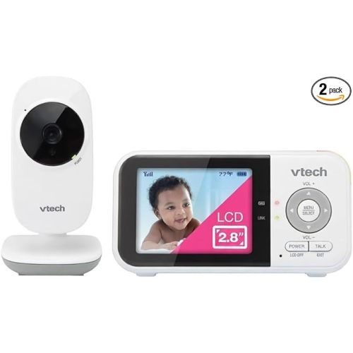 VTech VM819-2 Baby Monitor, 2.8” Screen, 2 Cameras, 1000ft Range, Night Vision, 2-Way Audio, Temperature Sensor, Lullabies, Secured Transmission No WiFi