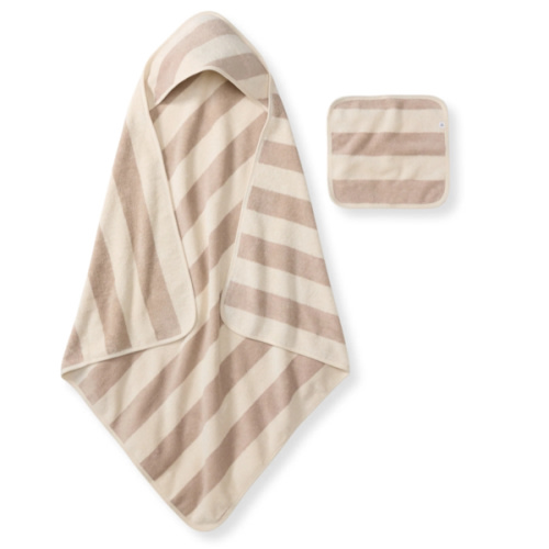 Organic Cotton Rugby Stripe Woven Terry Towel & Washcloth Set - Oat