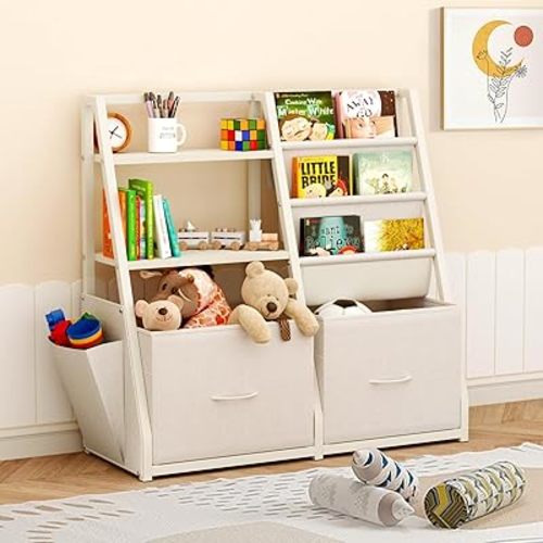 On Shine Kids Bookcase,3-Layer Sling Book Shelf for Kids Rooms, 2-Tier Wooden Kids Bookshelf and Toy Storage,Multifunctional Toddler Bookshelf, Toy Storage Origanizer for Bedroom, Playroom, Nursery