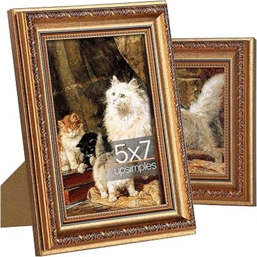 upsimples 5x7 Picture Frame with Real Glass, Ornate Vintage 5 x 7 Photo Frames for Wall Decor or Tabletop Display, Bronze and Black, 2 Pack